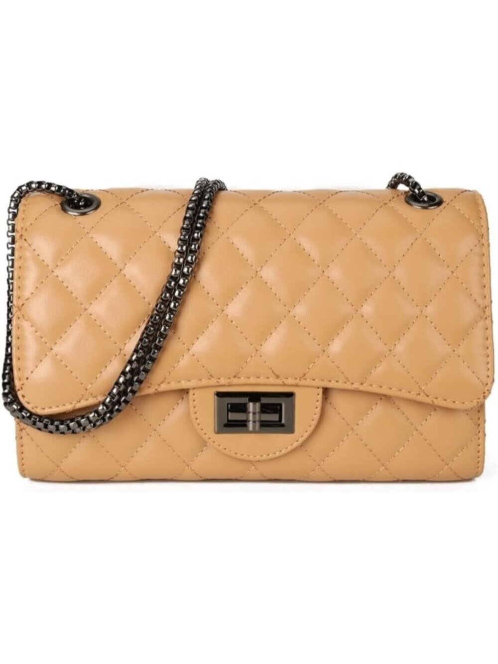 ใฝ๏ธWomens Light Khaki Structured Purse Chain Strap Quilted Crossbody Shoulder Bag